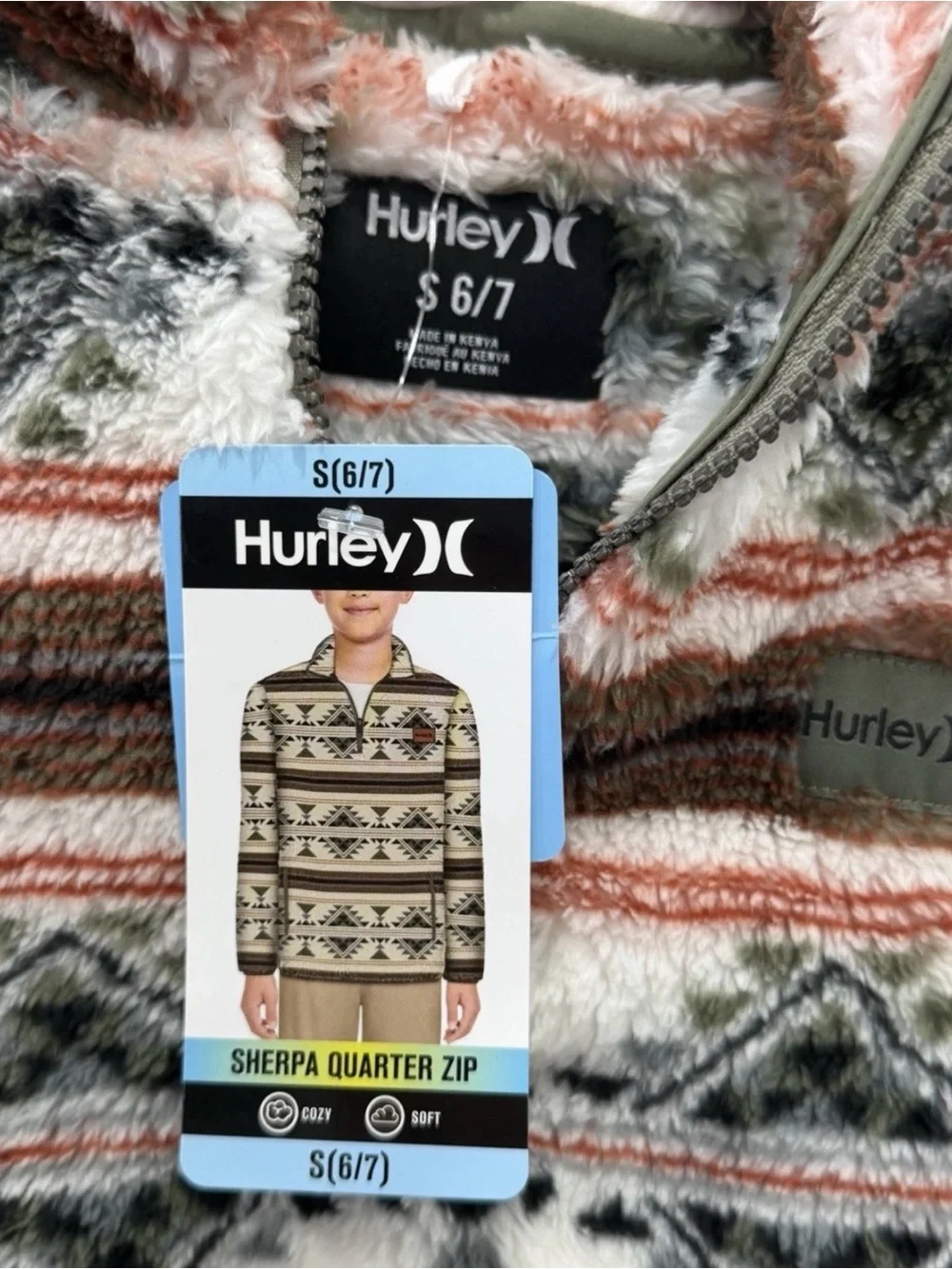 NEW Hurley Boy's Sherpa Plush Printed Quarter-Zip Jacket Size S(6/7) NWT